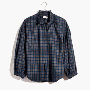Madewell Plaid Ruffle Neck Popover Shirt